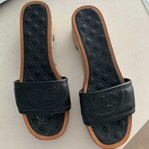 Tory Burch Fleming Black Leather Slide Size 9.5